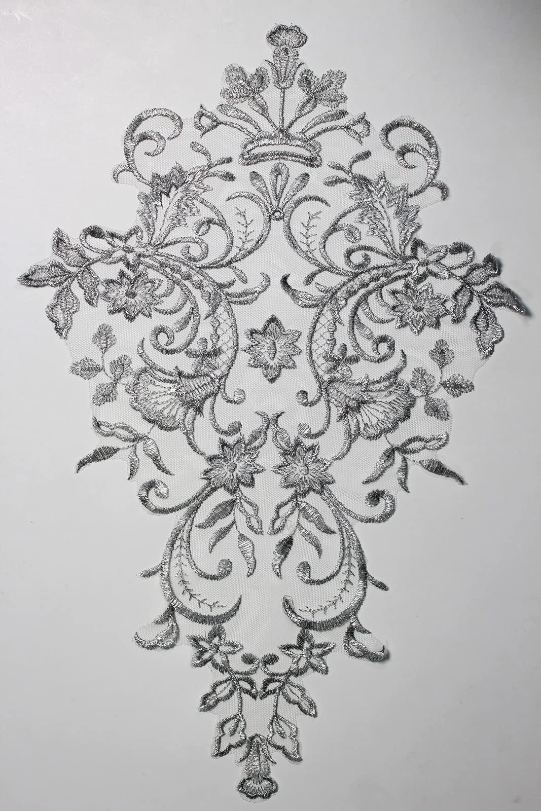 2 Pieces Extra Lace Applique Wedding Motif Sew On #62A (Metallic Silver)