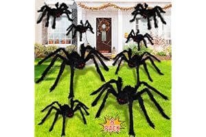 Dreampark Halloween Spider Decorations, 8 Pcs Realistic Hairy Halloween Spiders Set, Scary Spider Props for Indoor Outdoor Outside House Yard Creepy Halloween Decor