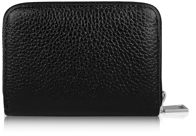 Premium Kredit-Karten-Etui Geldbörse Echt-Leder mit Edel Stahl Reißverschluß Zipper 12 Fächer RFID Schutz - klein Mini Slim s