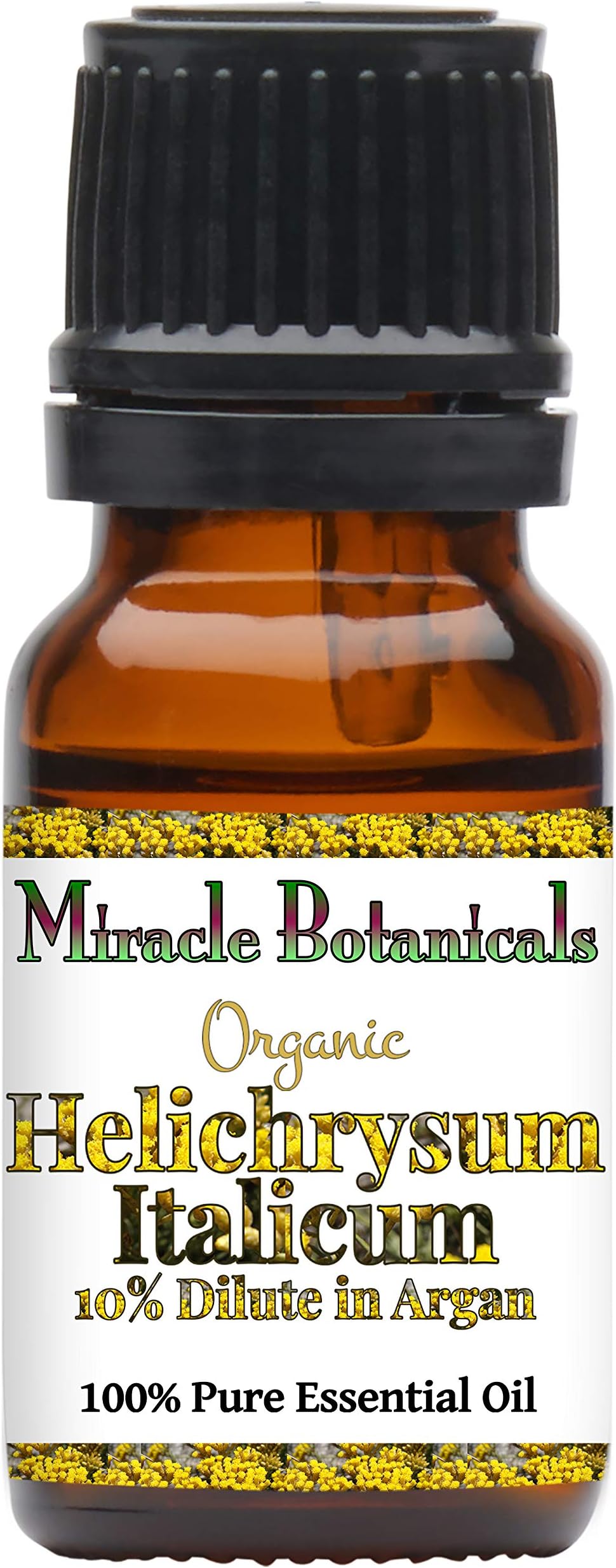 Miracle Botanicals Organic Helichrysum Italicum Essential Oil - 10% Dilute of Italian Helichrysum Italicum in Virgin Golden Argan Oil - 10ml or 30ml/1oz Sizes - Therapeutic Grade - 10ml