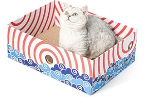 Conlun Cat Scratcher Box with Cat Scratching Board Christmas Decorations Cat Toys Heavy-Duty Double-Sided Cardboard Cat Bed, Interactive Hole Design Cat Scratchers, Red (Large)