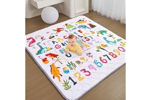 TreeBud Baby Play Mat - Thicken 50x50 Inch Soft Foam Crawling Mat for Playpen & Floor, Non-Slip Waterproof Playmats for Infants & Toddlers, Portable Foldable & Machine Washable, Dinosaur & Letters