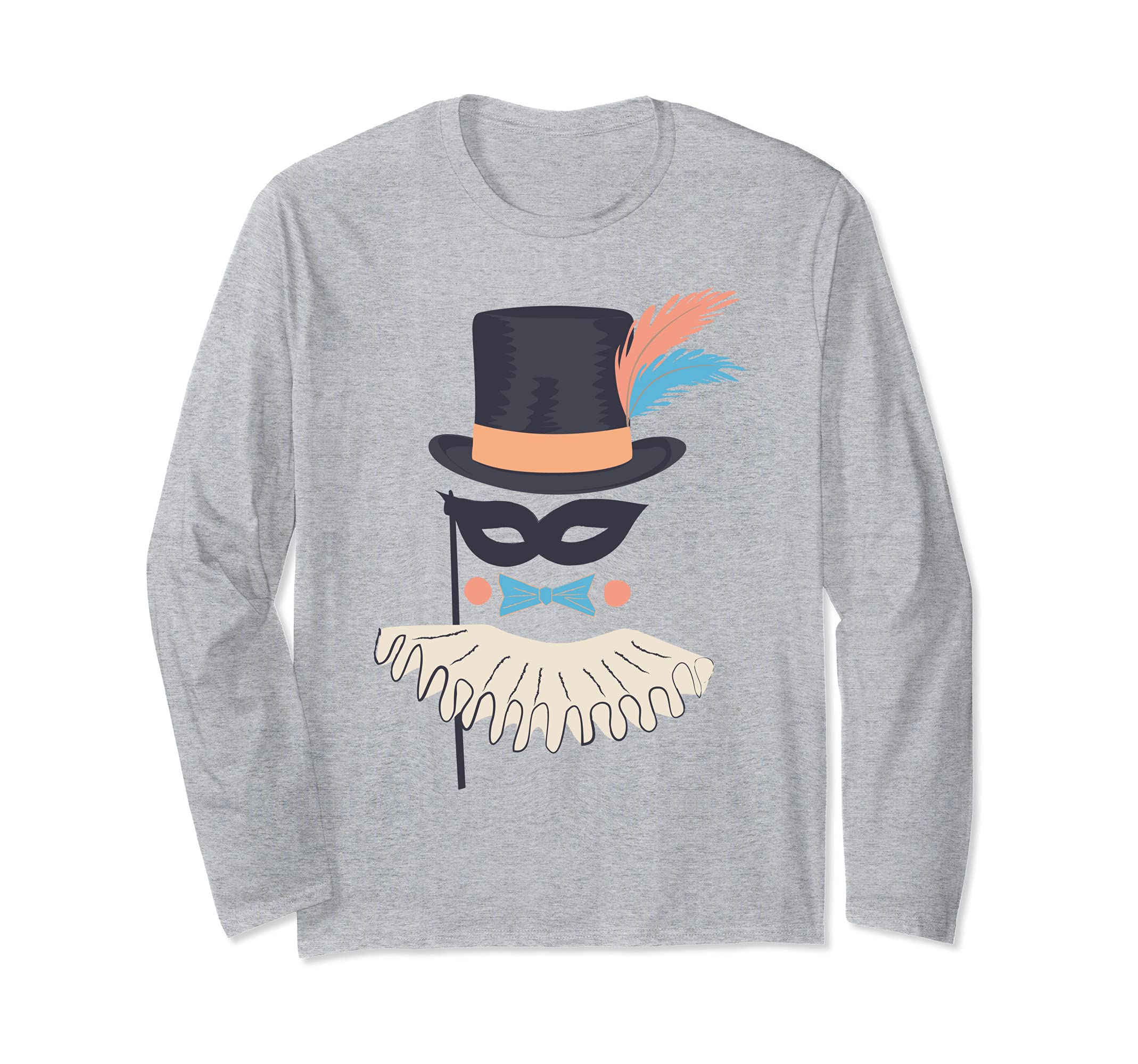 Circus Show Carnival Mask Top Hat Ruff Vintage Fancy-Ball Long Sleeve T-Shirt