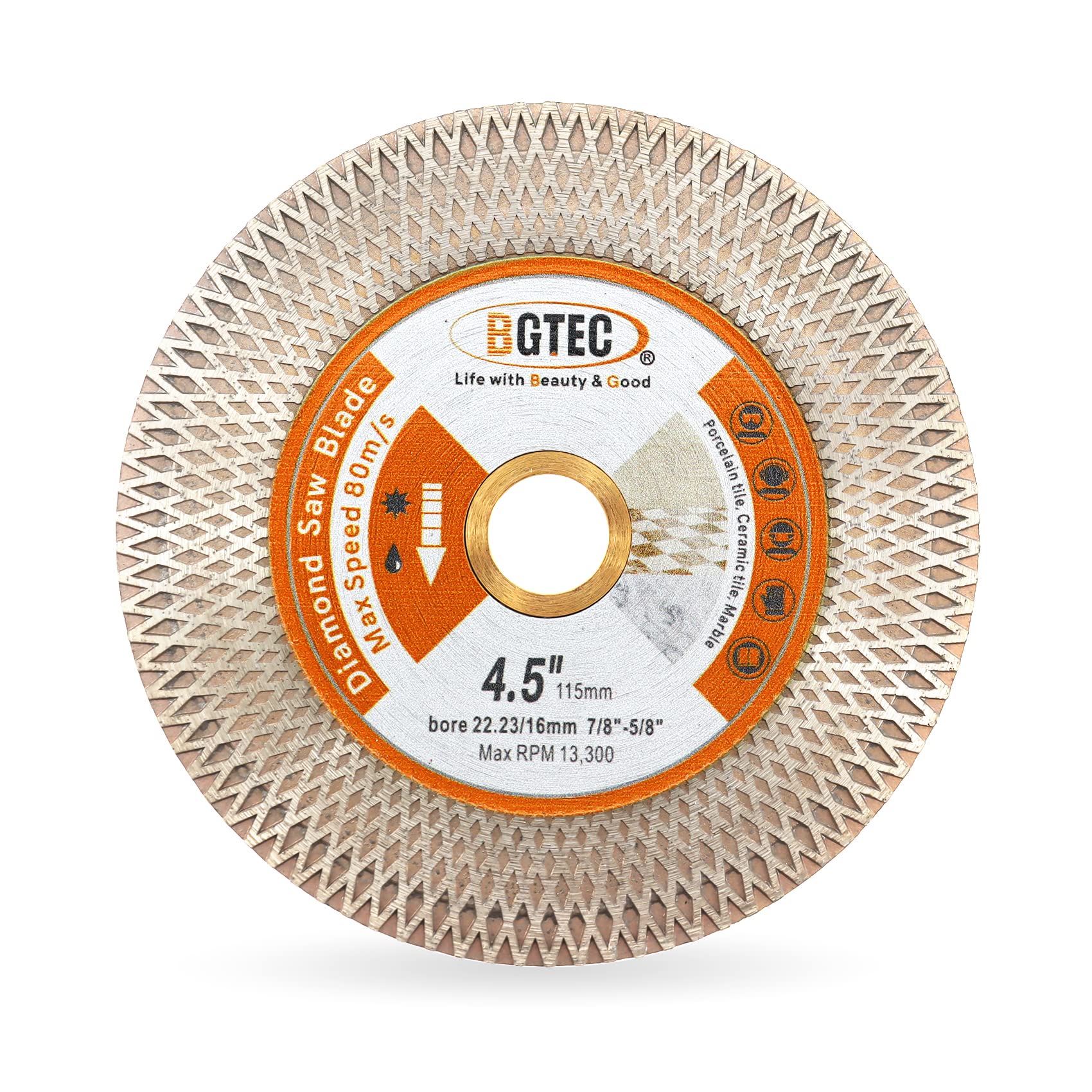 BGTEC Diamond Saw Blades Cutting Discs for Tile, 115mm Cut-off Wheel X Mesh Double-sided for Ceramic/Porcelain Tile, Marble, Artificial Stone