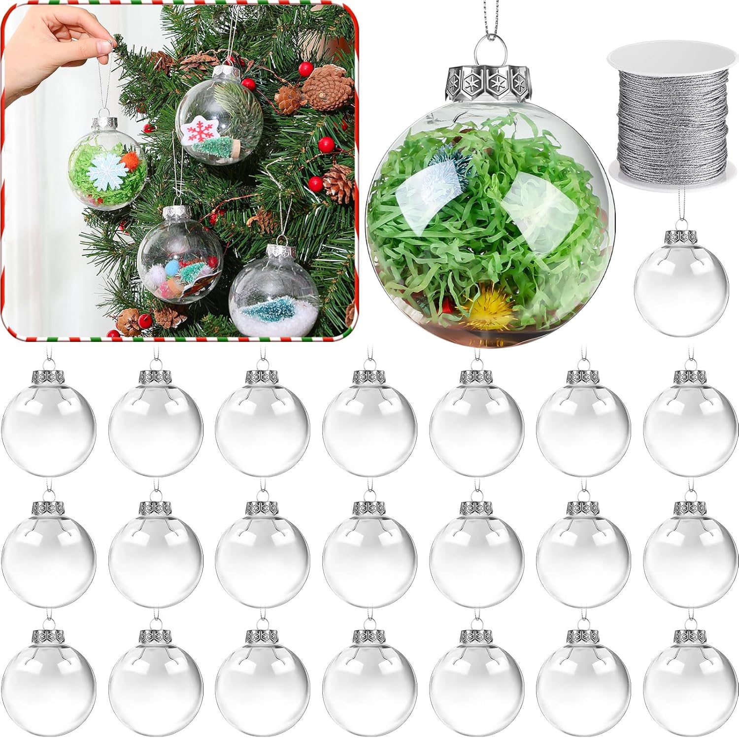 Ornaments - Wettarn 50 Pcs Clear Plastic Ornaments with Lid Rope Hanging Christmas Fillable Balls Ornament for DIY Crafts Christmas Tree Xmas Holiday Party Wedding Home Decorations(Clear, 3.15 Inch)