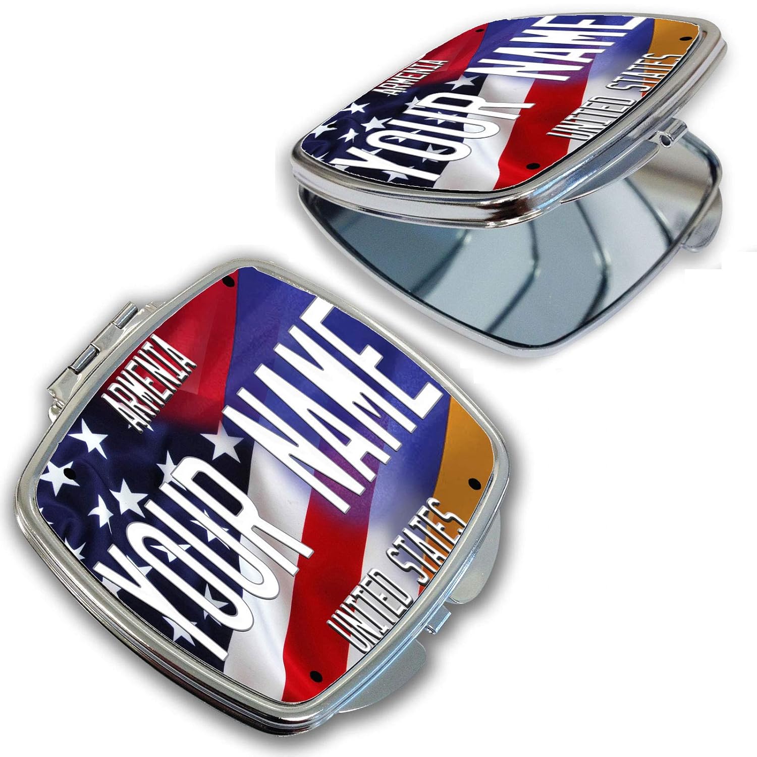 BRGiftShop Customize Your Own Mixed USA and Armenia Flag Compact Pocket Cosmetic Mirror