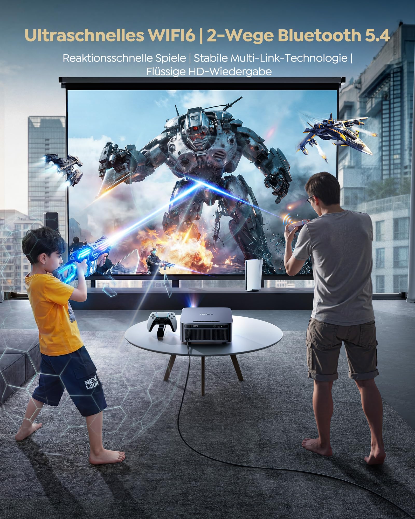 Beamer 4K mit Google TV 14.0, 2200 ANSI, MEMC, HDR10, 40W Dolby Audio, 4K Beamer Heimkino KI-Bildanpassung Smart Projektor Google Sprachsteuerung 2-Wege Bluetooth 5.4 WiFi6 2+32GB HDMI 2.1 9