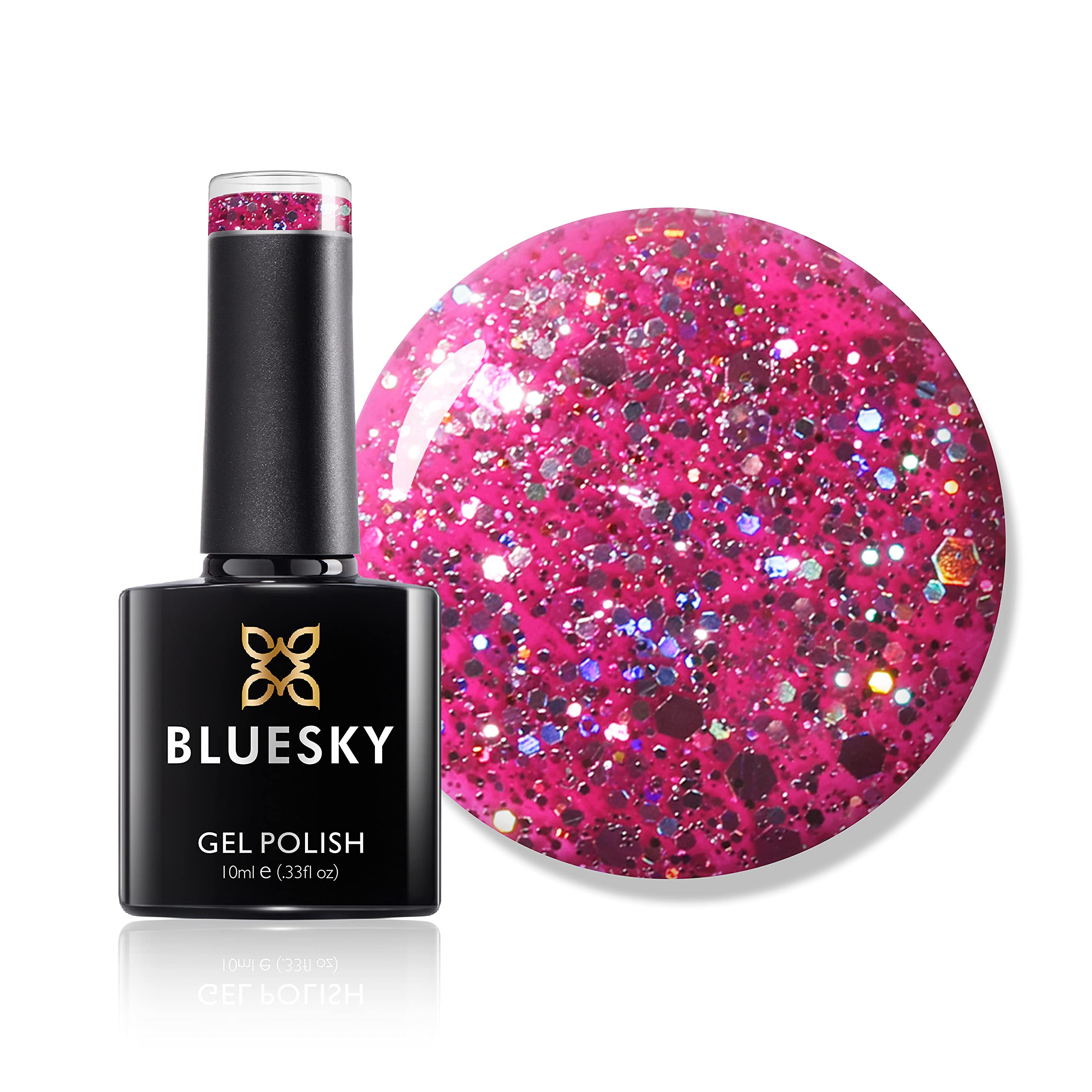 Bluesky Gel Polish DIAMOND GLITTER BARBIE HOT PINK BLZ 5 - UV Gel Soak off Nail Polish 10ml