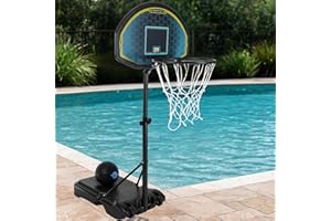 Play Platoon Swimming Pool Basketball Hoop - Poolside Games for Adults & Family - Backboard Adjustable Basketball Hoop Outdoor Height 3-4 Feet - Includes PU Leather Basket Ball & Air Pump