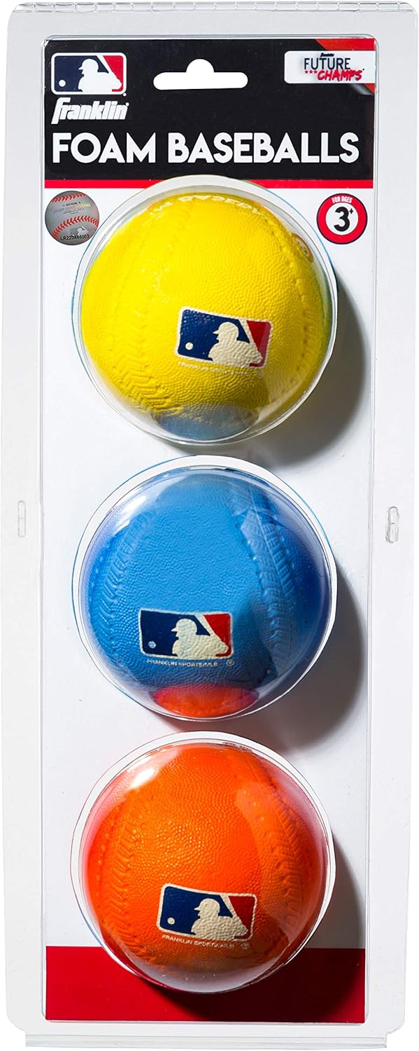 Franklin Sports Foam Baseballs - Soft Foam Practice Baseballs for Kids - Perfect for Hitting and Indoor or Outdoor Play - 3 Pack - Official MLB Licensed Product: Toys & Games