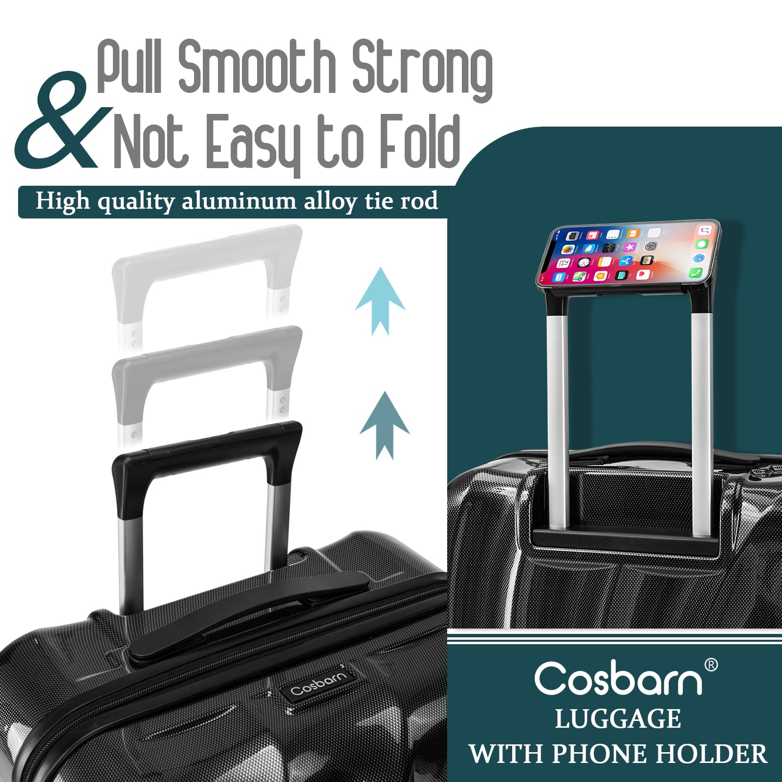 Cosbarn Luggage Sets 2 Piece Suitcases with Wheels, Suitcase Set, ABS+PC Hardshell Luggage with Phone Holder Durable Travel Luggage with TSA Lock Spinner Wheels