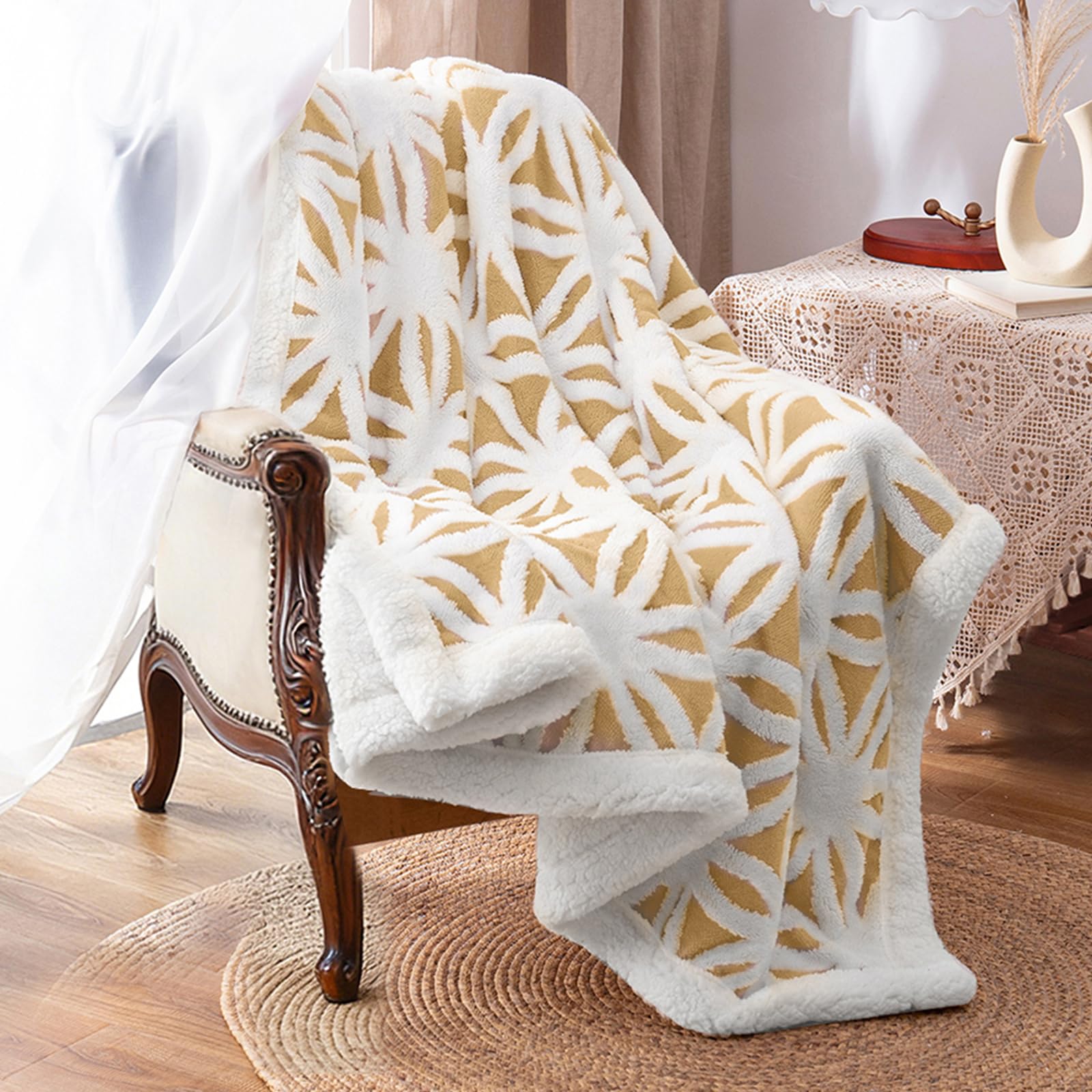 LOMAO Sherpa Fleece Blanket Fuzzy Soft Throw Blanket Dual Sided Blanket for Couch Sofa Bed (Yellow, 71''x80'') Image