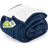 Utopia Bedding Sherpa Blanket Queen Size (Navy, 90x90 Inches) - Soft Lightweight Plush Fleece Reversible Blanket for Bed, Sofa, Couch, Camping and Travel