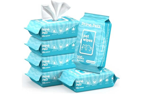Prime Pets Dog Wipes for Paws and Butt, 600 Count, Pet Wipes for Dogs & Cats, 100% Fragrance Free, Deodorizing Puppy Wipes fo