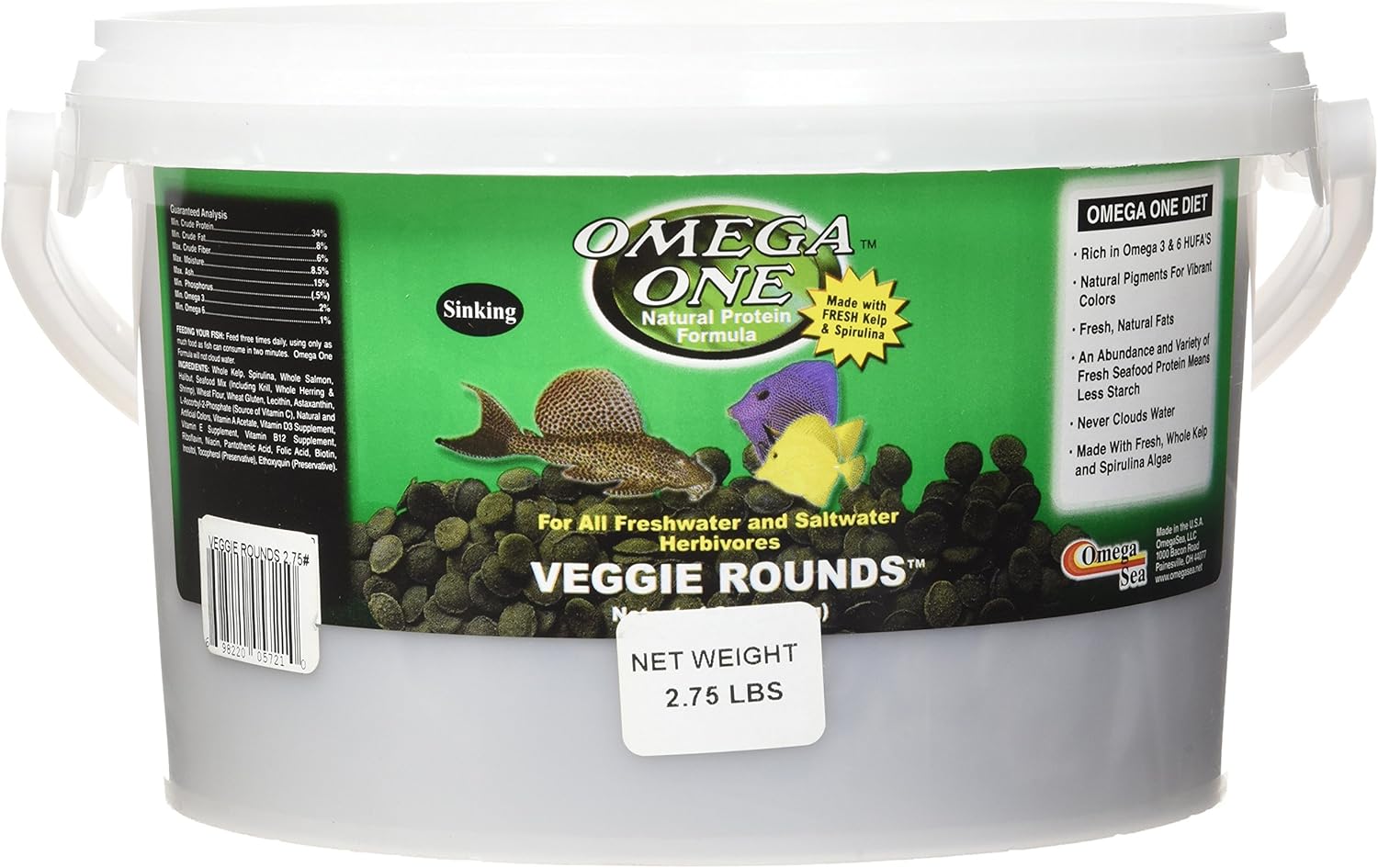 Omega One Veggie Rounds, 14mm Rounds, Sinking, 2.75 lb Bucket