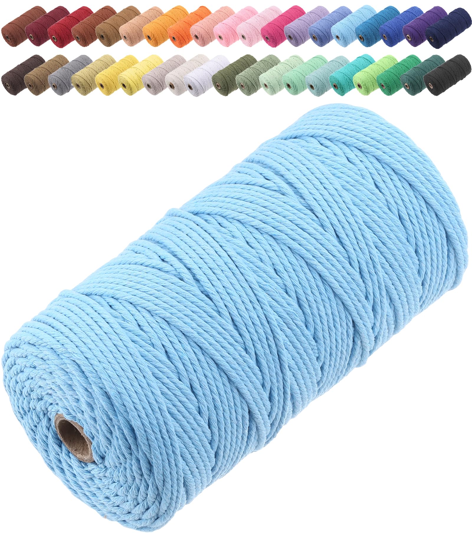GOHOF Macrame Cord 3mm x 150m Premium Cotton Macrame Rope, 4 Strand Twisted Soft Cotton Cord, One of The Most Perfect Materials for Macrame Art, Cotton String Without Chemicals (Sky Blue) — image 1