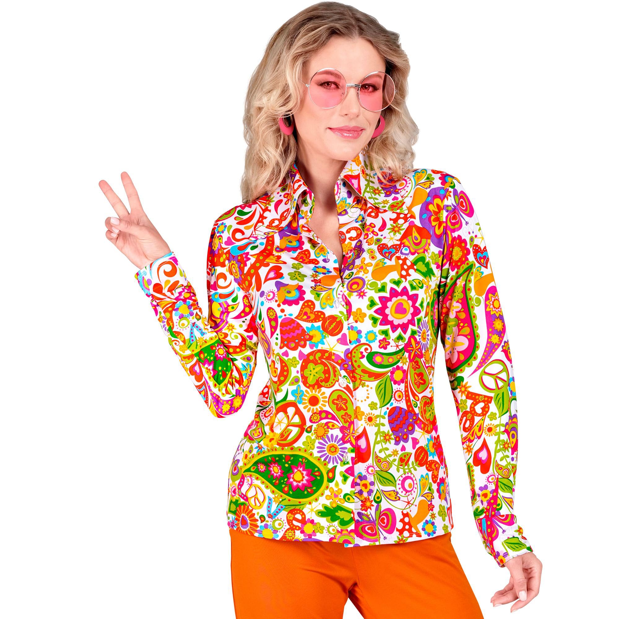 Widmann - 60s Blouse for Women, Hippie, Reggae, Flower Power, Disco Fever, Schlagermove