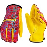 FEISHDEK Kids Genuine Leather Work Gloves, Red, XL, 10-12 Years Old