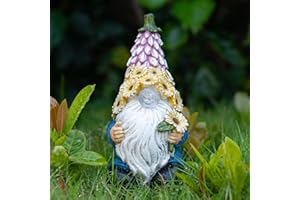 EPTUEGA Garden Gnome Statue - Resin Gnome Figurine，with Solar LED Lights, Outdoor Decorations Art Sculpture for Patio Yard Lawn Garden Decor Lawn Ornaments Gnomes Gifts，7.68''
