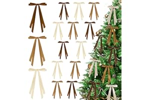 CUPLOOV 24 Pcs Christmas Bows for Tree in 3 Colors, Brown Camel Beige Velvet Ribbon Bow for Christmas Tree, Pre-Tied Vintage Xmas Bows for Xmas Trees Wreaths Gifts Wedding Indoor Outdoor Decor, 5 x 7 Inch