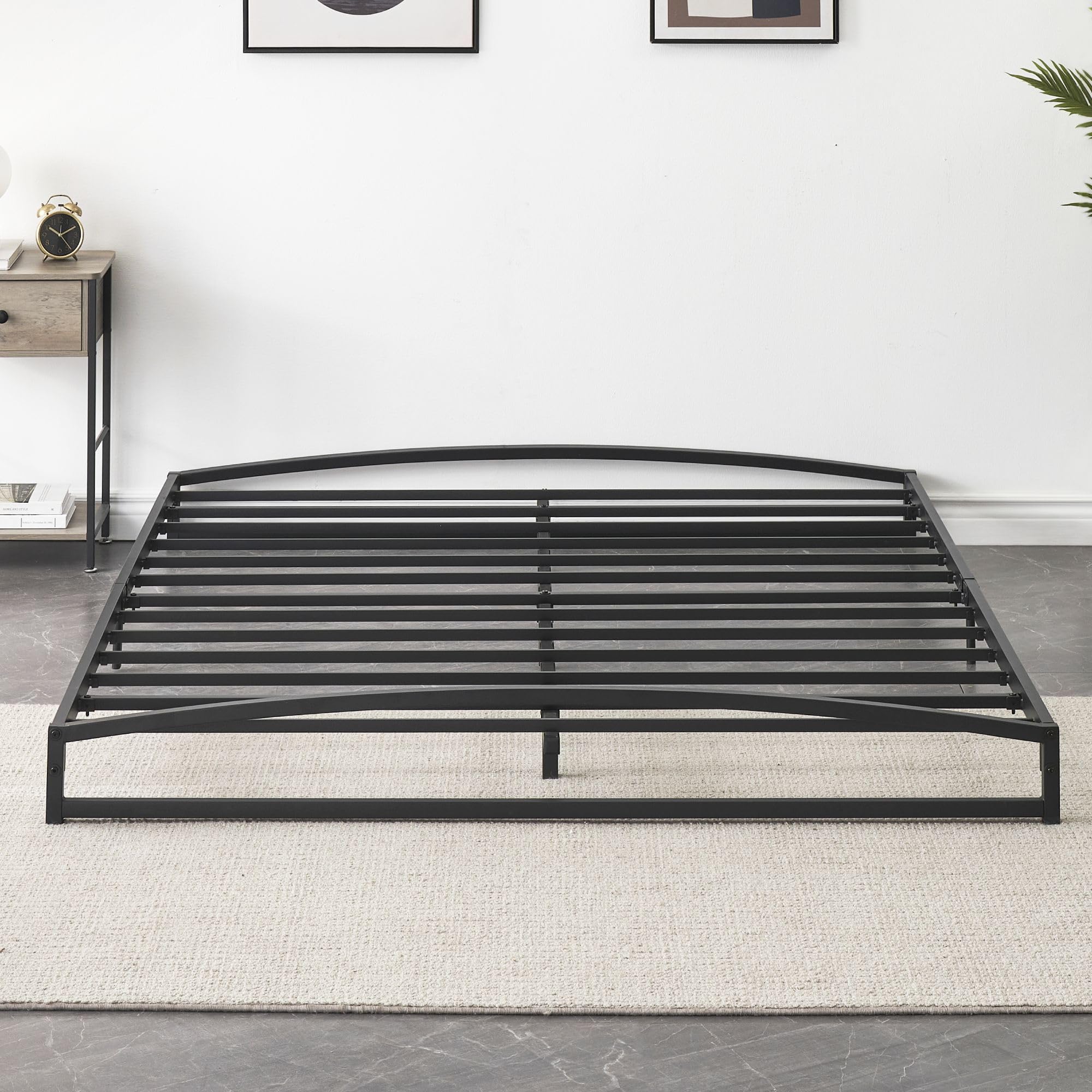 Photo 1 of GAOMON Low Bed Frame Queen Size, 6 Inch Heavy Duty Metal Platform Queen Bed Frame with Arch Design, Easy Assembly, Strong Bearing Capacity, Under Bed Storage, No Box Spring Needed - Black