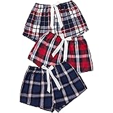 Milumia Women's Flannel Pajama Shorts Plaid Elastic Waist Sleep Pj Shorts 3 Pack