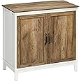 HOMCOM Farmhouse Storage Cabinet, Sideboard Storage Cabinet with Double Doors and Shelves for Kitchen, Living Room, Dark Oak