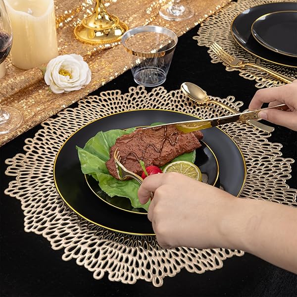 WDF 150PCS CHRISTMAS PLATES PLASTIC DISPOSABLE – 25 GUESTS GREEN PLATES WITH GOLD TREE, CLEAR GOLD CUPS, PERFECT FOR CHRISTMAS PARTIES