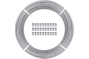 IPETRK 1/16 Wire Rope - 304 Stainless Steel Cable,7x7 1800lbs Breaking Strength Metal Aircraft Cable with 30 Pcs Crimping Sleeves, Used as Garden Wire,Picture Hanging Wire,Fence Wire,Clothes Line(100 FT)
