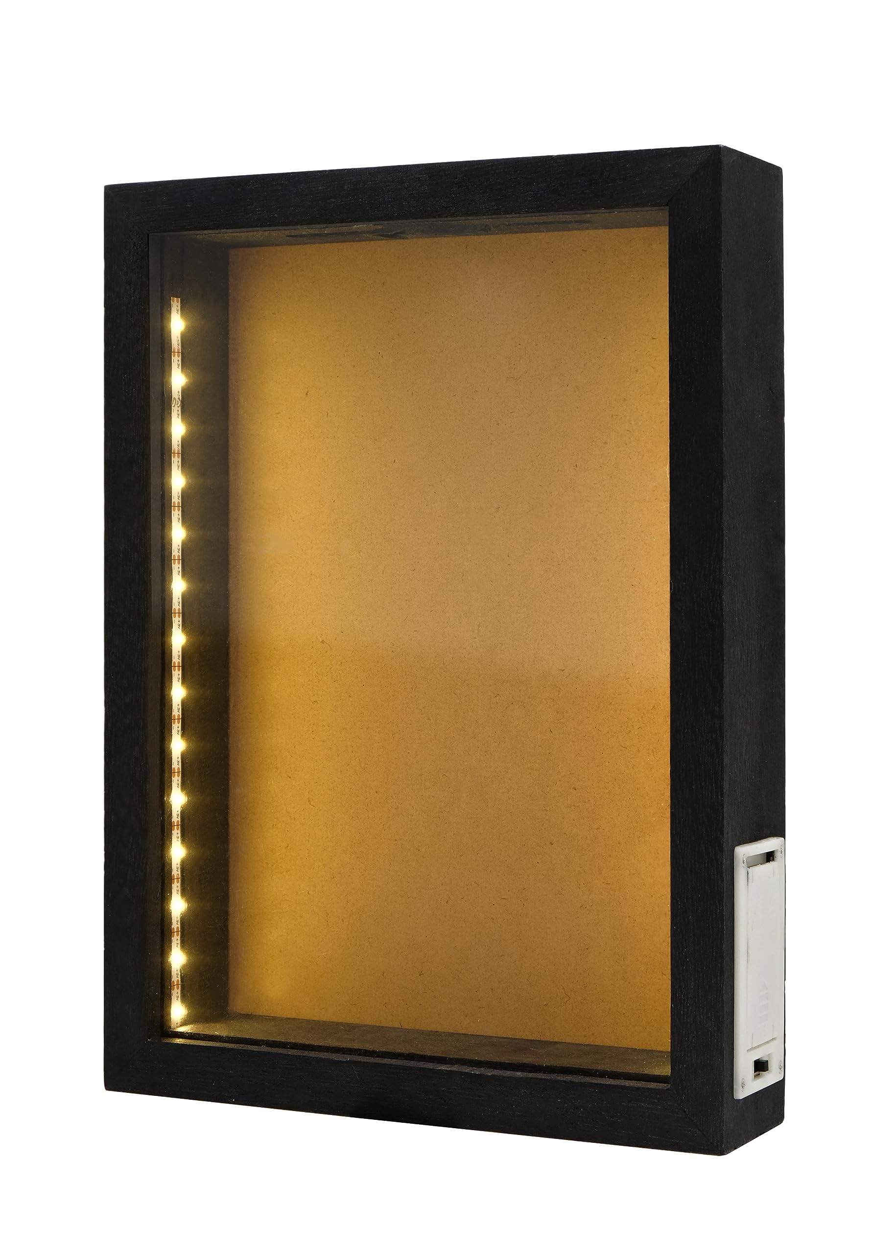 hvfun 8"X11" Rustic Black Wood Shadow Box with Lights,LED-lit Display case for Wine Corks, Tickets, and Creative Exhibits,Artistic Presentations