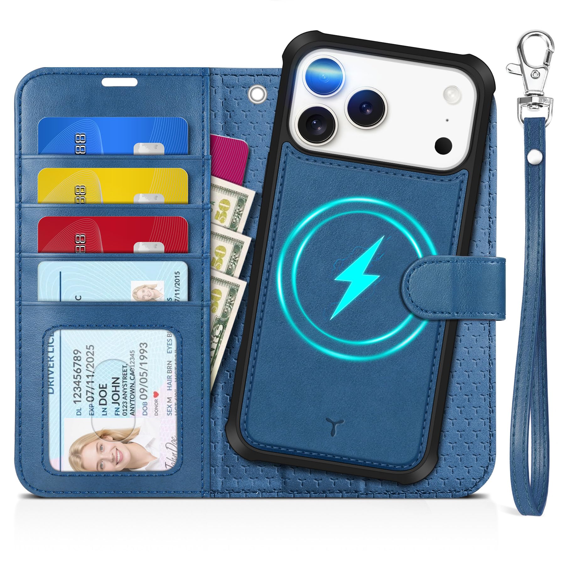 Photo 1 of TUCCH Detachable Case Wallet for iPhone 17 Pro Max 6.9" 2025, Wrist Strap | 4 Card Slots RFID Blocking | Wireless Charging | Stand | 2-in-1 Magnetic | PU Leather | Shockproof Folio Cover | Light Blue