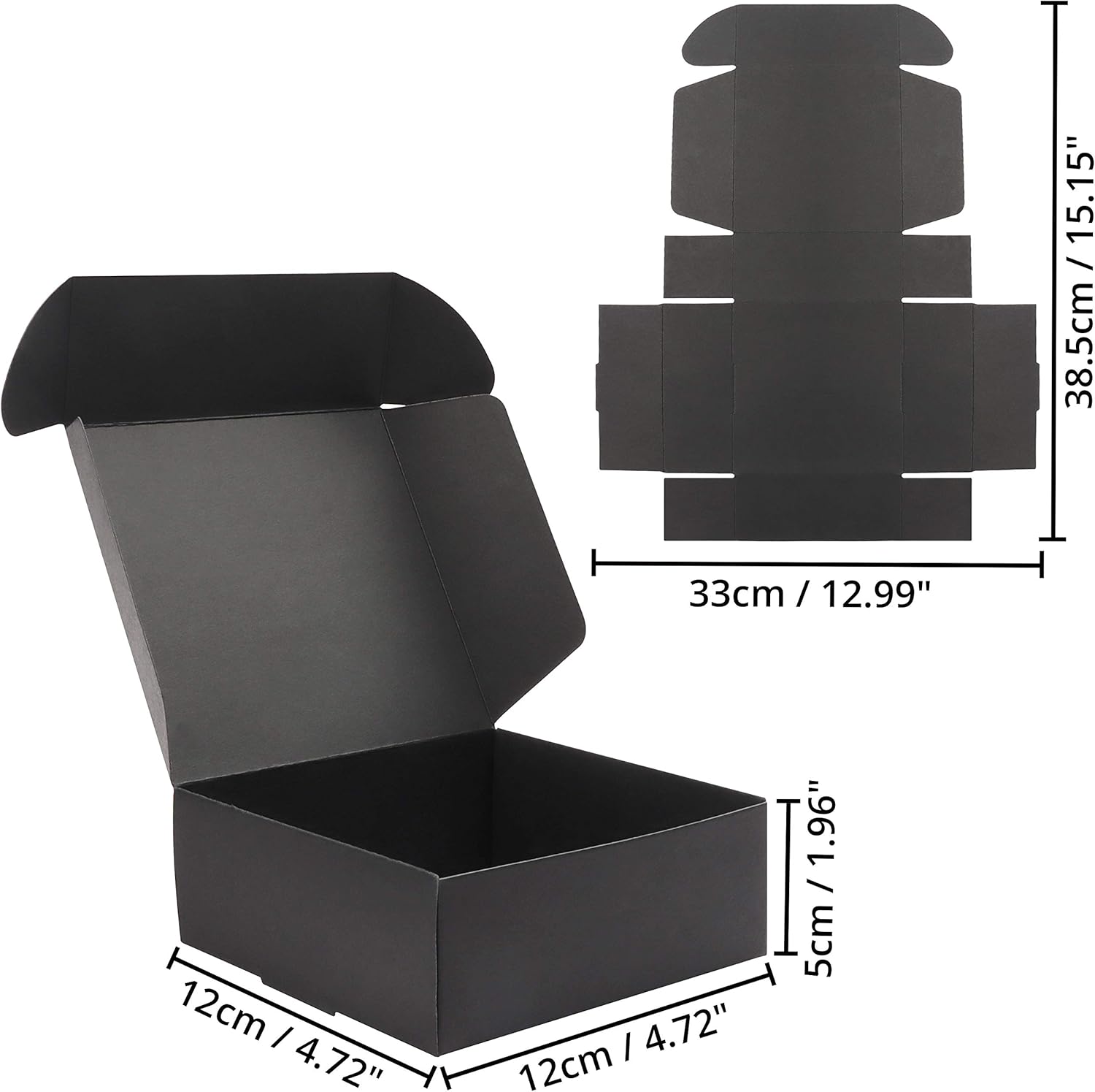 Kurtzy Black Kraft Gift Boxes (20 Pack), Box Measures 12 x 12 x 5cm (4.72 x 4.72 x 1.96 inches) - Image 3