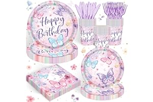 XUELIREN 120PCS Butterfly Birthday Party Supplies Butterfly Themed Party Decorations for Girls Tableware Plates Napkins Party Supplies Serves 20 Guests