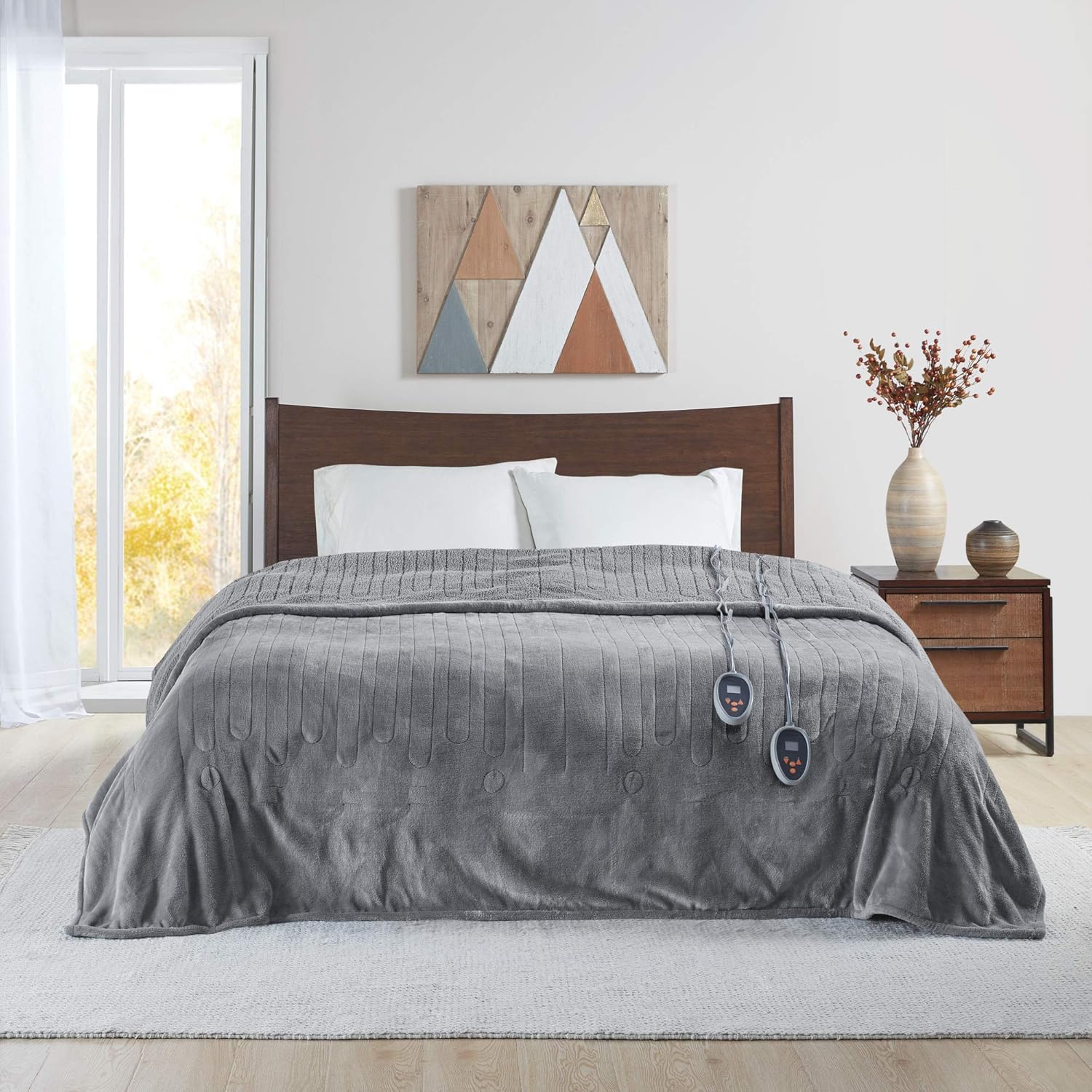 Beautyrest Heated Microlight to Berber Elect Electric Blanket with Two 20 Heat Level Setting Controllers -5 Years Warranty, King: 90x100, Grey (BR54-0419): Home & Kitchen