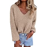 KIRUNDO Sweaters for Women Fall 2026 Oversized V Neck Cozy Cute Casual Long Sleeve Knit Pullover Trendy Winter Clothing