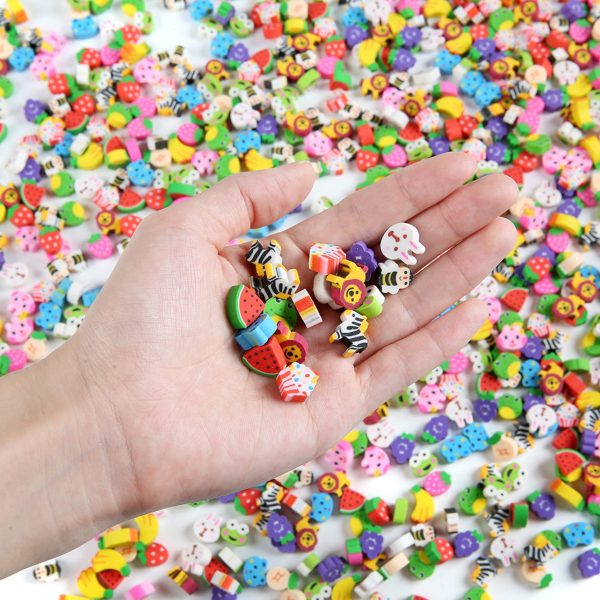 300 PCS Mini Animal Fruit Erasers, Bulk Tiny Novelty Pencil Erasers Assortment for Kids for Party Favor, Gift Filling, and School Home Work Rewards