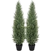 Bellacat 4ft UV Resistant Artificial Topiary Trees Outdoor, 48in Faux Cedar Tree with Full & Realistic Leaves, Fake Cypress Tree for Front Door Proch Patio Deck Balcony Yard Decor 2Pack