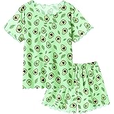 Arshiner Girls Pajama Set Short Sleeve Lounge Set Soft Shirring Summer Sleepwear Pj Sets