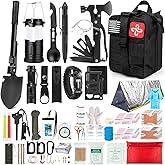Survival Kit and Survival Gear 250Pcs with Molle System Compatible Bag and Emergency Tent, Axe, Shovel, Emergency Kit for Ear