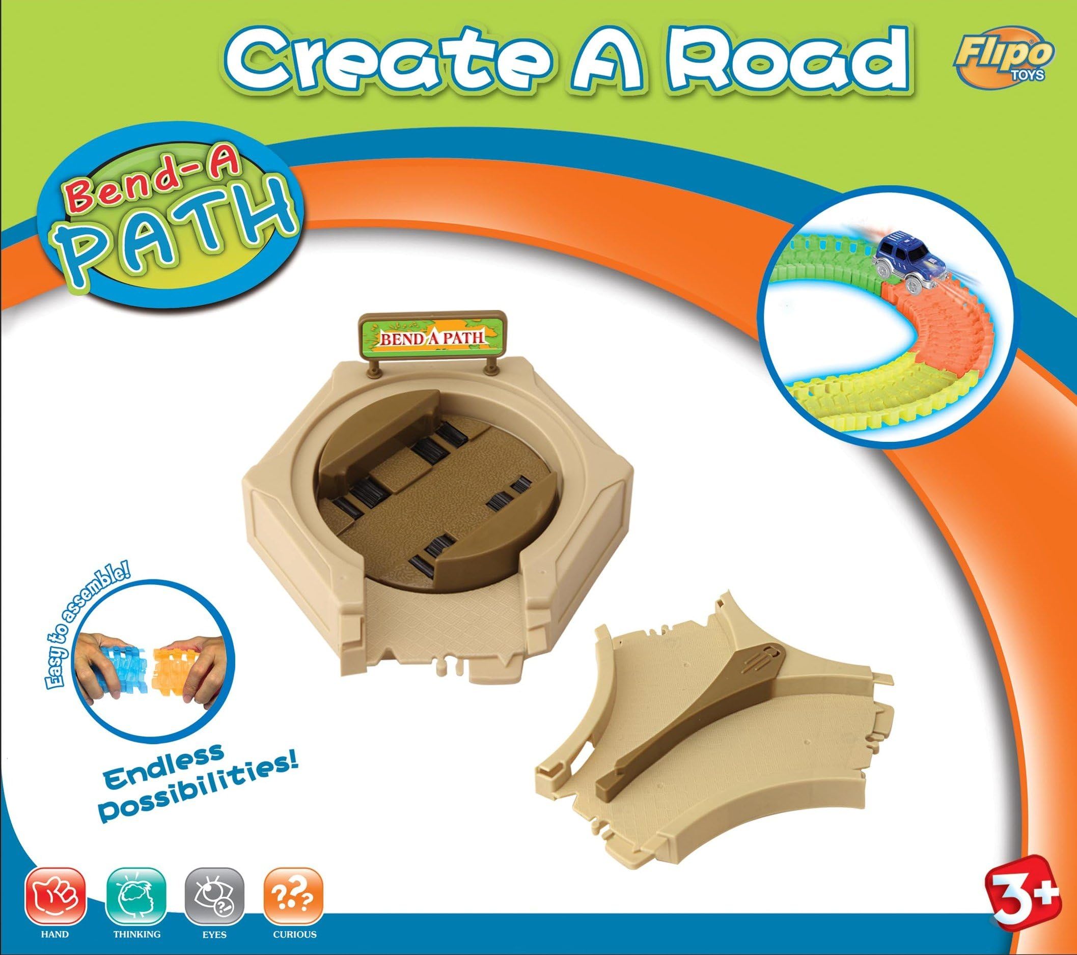 Flipo Bend A Path Toy Track Accessory- Turntable & Y Shaped Switch Track Expansion Pack- Fits All Bend A Path Track Vehicle Playsets