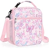Clastyle Pink Insulated Kids Lunch Bag Large Thermal Cooler Bag for Girl Picnic School Lunch Box Tote,Colorful Butterfly