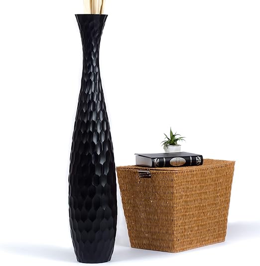 Leewadee Große Bodenvase für Dekozweige hohe Standvase Design Holzvase 112 cm, Mangoholz