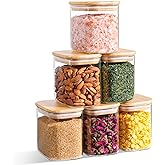 ComSaf 0.7 Qt Rectangle Glass Storage Containers with Lids, Glass Jars with Bamboo Lids, Clear Food Jar, Sugar Coffee Containers, Small Pantry Storage Container for Tea Candy Nuts Spices Oat