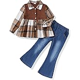 SODLON Kids Toddler Girl Clothes Winter Outfits Shirt Top Bell Bottom Jeans Denim Pants Set Little Girl Fall Spring Clothing