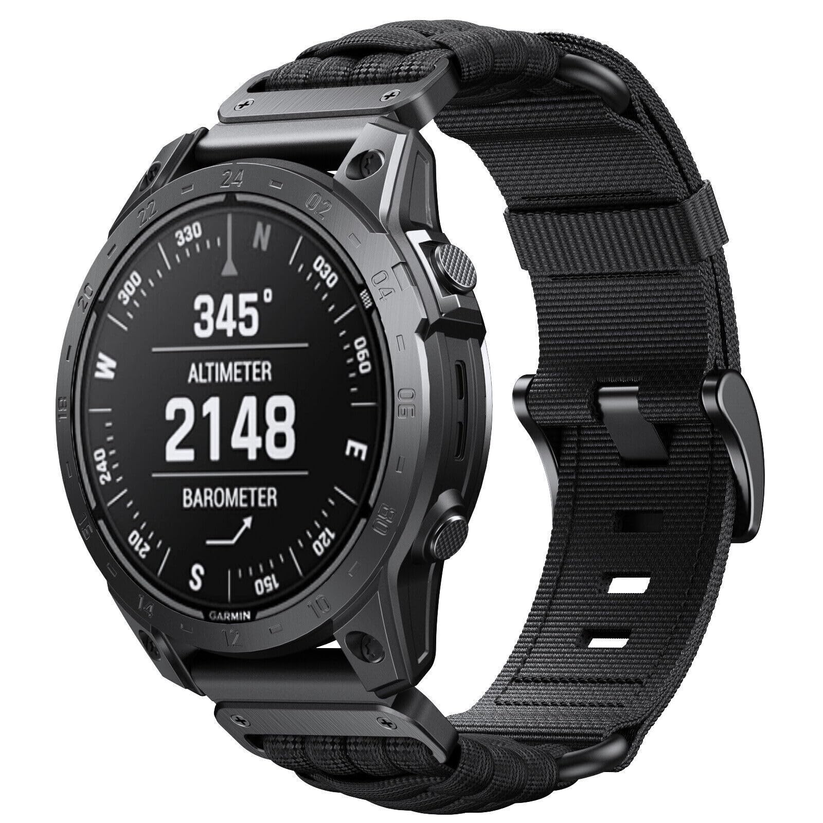 ESTUYOYA Paracord Nylon Strap Compatible with Garmin Fenix 8-51mm / Fenix 7X Pro/7X/6X Pro/6X/5X//Enduro 3/Instinct 2X Solar/Epix 2 Pro 51mm/D2 Delta PX, Watch Band Tactical QuickFit 26mm Black