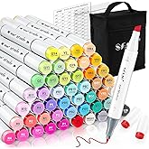 SFAIH Alcohol Markers Fine Tip & Chisel Tip - 49 Colors Double Tipped Art Markers for Adult Coloring Books Illustration, Gifts for Artist Adult - Refillable Alcohol-based Ink