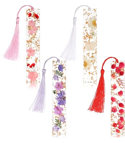 Bewudy Dry Flower Bookmarks With Tassels, Dried Flower Resin Bookmarks