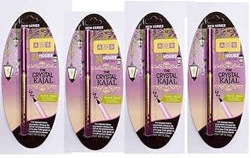 ADS CRYSTAL KAJAL. 24 HOUR LONG STAY. BLACK, BOLD, NO SMUDGE WATER PROOF. (PACK OF FOUR)