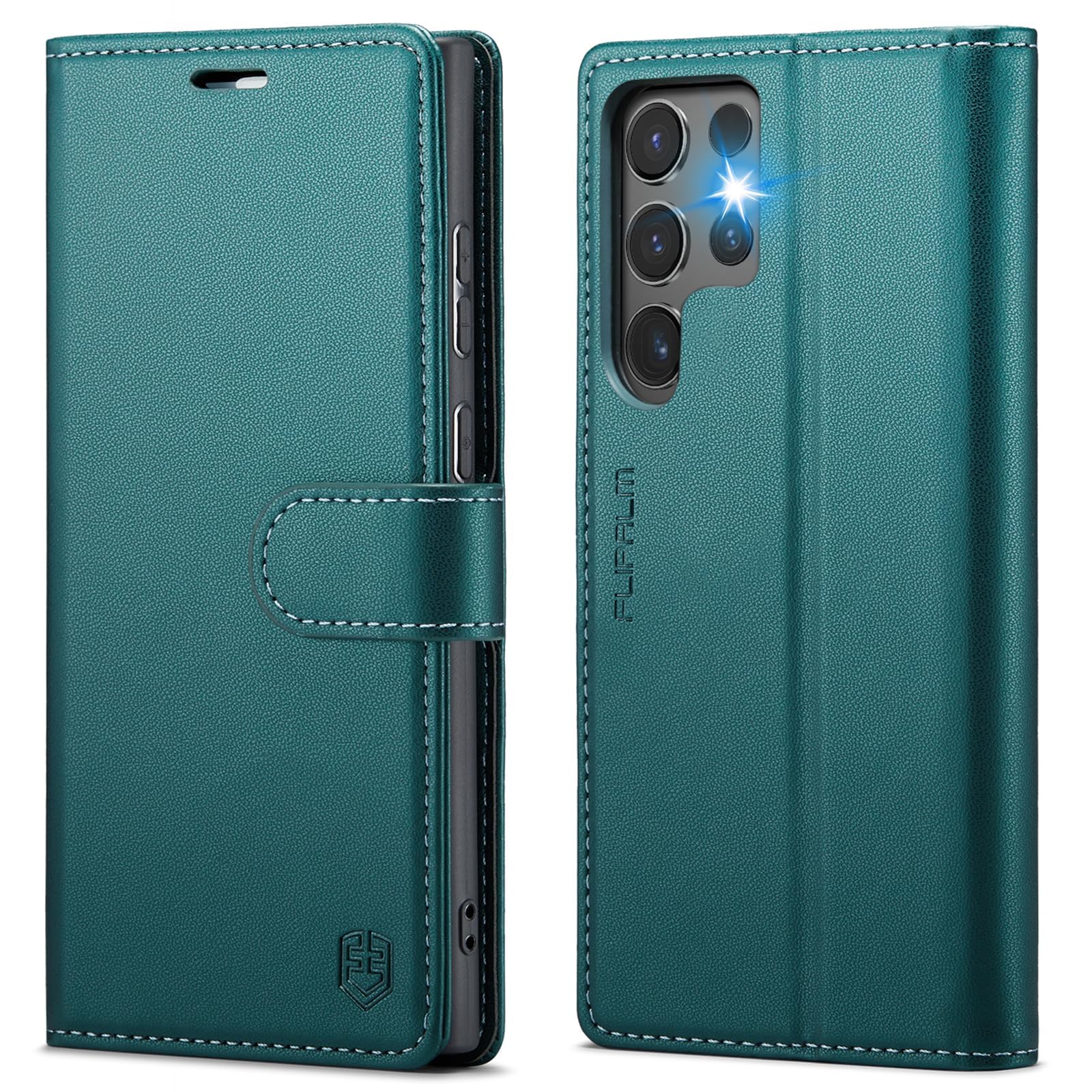 Photo 1 of for Samsung Galaxy S25 Ultra Wallet Case with RFID Blocking Credit Card Holder, PU Leather Folio Flip Kickstand Protective Shockproof Cover Women Men for Samsung S25Ultra Phone case (Blue-Green)