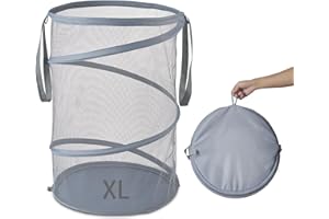 SEIRITEX Mesh Popup Laundry Hamper 115L Collapsible Laundry Basket Extra Large Capacity Foldable Clothing Storage Basket with Handles 26 H x 18 W x 18 L (Gray)